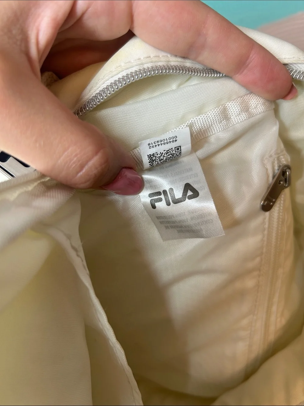 Fila Mini White Backpack with Navy and Red Logo Accents